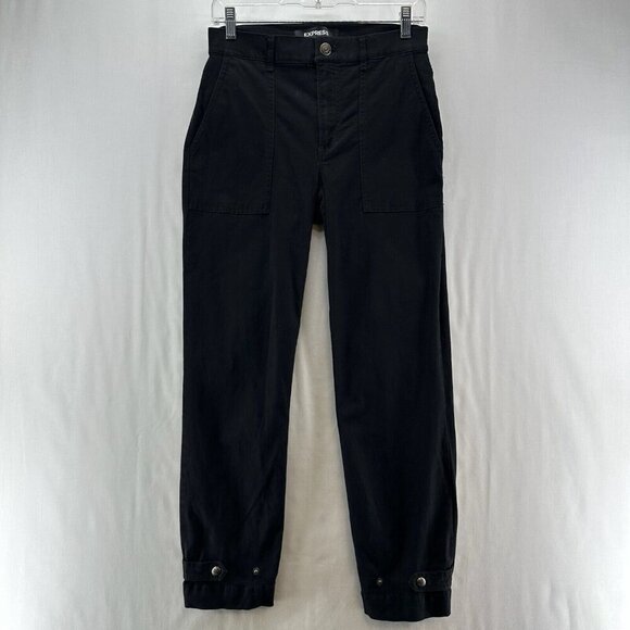 Express Jeans Womens Size 4 Stretch Cropped Straight High Washed Denim Black - Picture 1 of 12